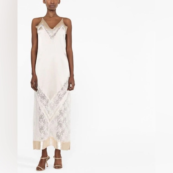 Masterpeace Dresses & Skirts - Masterpeace Neutral Lace-Trim Midi Dress S